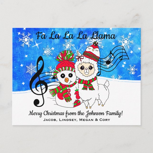 Fa La La La LLama Personalized Christmas Postcard (Front)