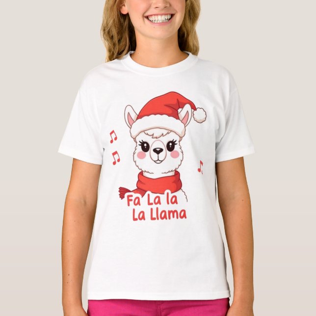 Fa La La La Llama White Deer Christmas T-Shirt (Front)