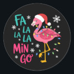 Fa La La La Mingo Christmas Flamingo Pink Lover Classic Round Sticker<br><div class="desc">Fa La La La Mingo Christmas Flamingo Pink Lover</div>