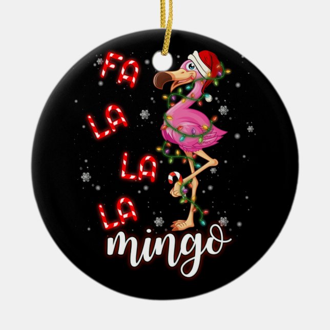 Fa La La La Mingo Flamingo for Christmas Pajama Ceramic Ornament (Front)
