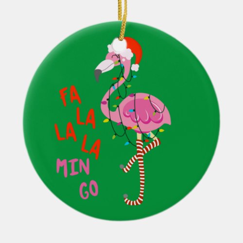 Fa La La La mingo Flamingo For Christmas Xmas Ceramic Ornament