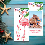 Fa La La La Mingo Photo Flamingo Christmas Card<br><div class="desc">This Fa La La La Mingo Holiday Christmas card features a watercolor pink flamingo dressed in a pink and white Santa hat and knee-high socks. There are colorful holiday lights with palm fronds. The back features your favorite photo a greeting and your signature. The greeting can be personalized to read...</div>