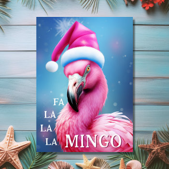 Fa La La La Mingo Pink Flamingo Beach Christmas Card by TheBeachBum at Zazzle