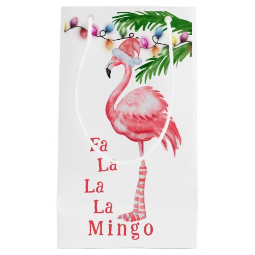 Fa La La La Mingo Pink Flamingo Beach Christmas Small Gift Bag