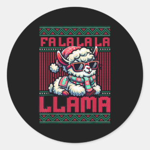 Fa La La La Party Llama Funny Christmas Ugly Sweat Classic Round Sticker