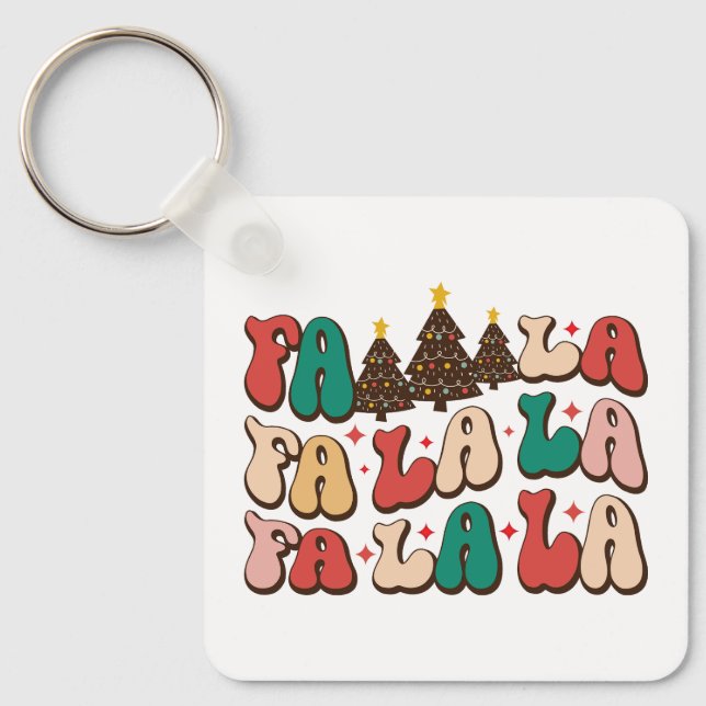 Fa la la la Retro Groovy Christmas Holidays Keychain (Front)