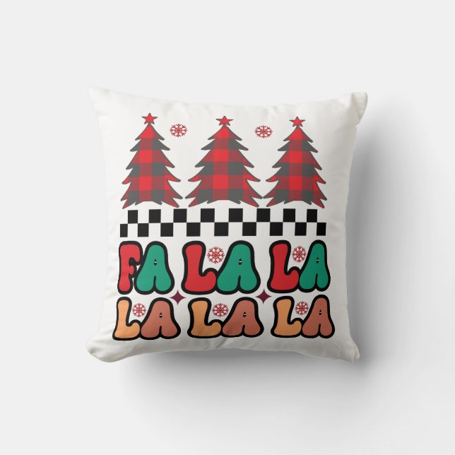 Fa la la la Retro Groovy Christmas Holidays Throw Pillow (Front)