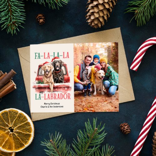FA LA LA LABRADOR DOG RED TRUCK FURRY CHRISTMAS HOLIDAY CARD