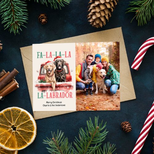 FA LA LA LABRADOR DOG RED TRUCK FURRY CHRISTMAS HOLIDAY POSTCARD