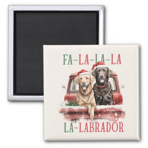 FA LA LA LABRADOR DOG RED TRUCK FURRY CHRISTMAS MAGNET
