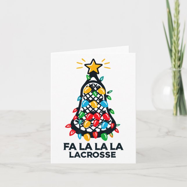 Fa La La Lacrosse Player Christmas Tree Lights Xma Card (Front)
