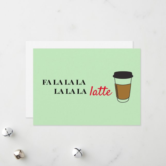 Fa la la latte Funny Cafe business Holiday Card (Front/Back In Situ)