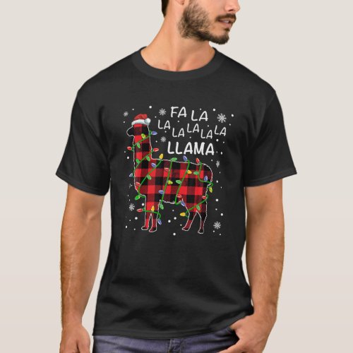 Fa La La Llama Buffalo Plaid Christmas Tree Lights T_Shirt