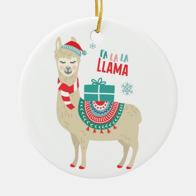 Fa la la Llama  Ceramic Ornament (Front)