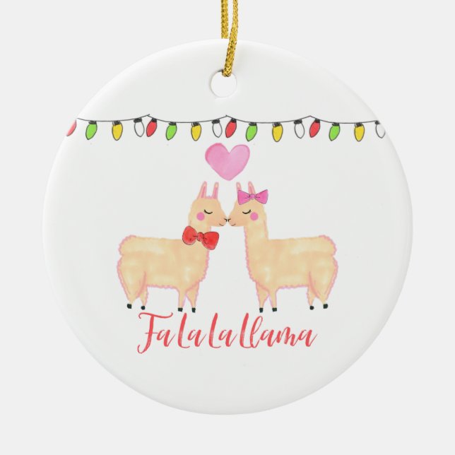 fa la la llama ceramic ornament (Front)