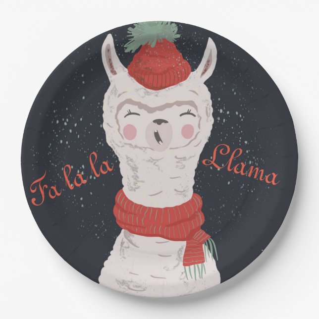 Fa la la Llama Christmas Paper Plates (Front)