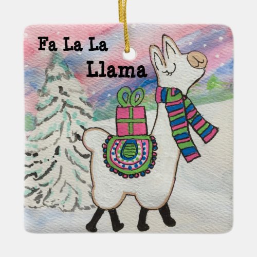 Fa La La Llama Cute Christmas Ceramic Ornament
