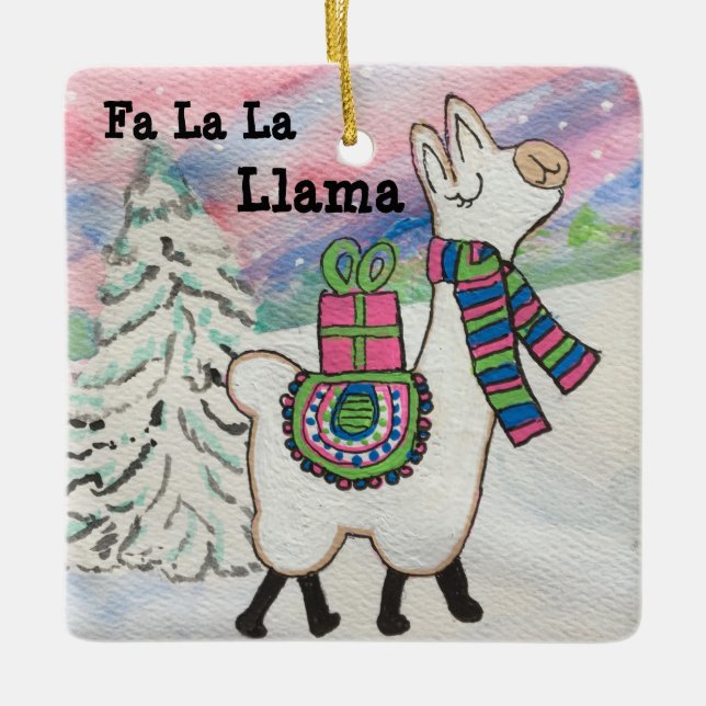 Fa La La Llama Cute Christmas Ceramic Ornament (Front)