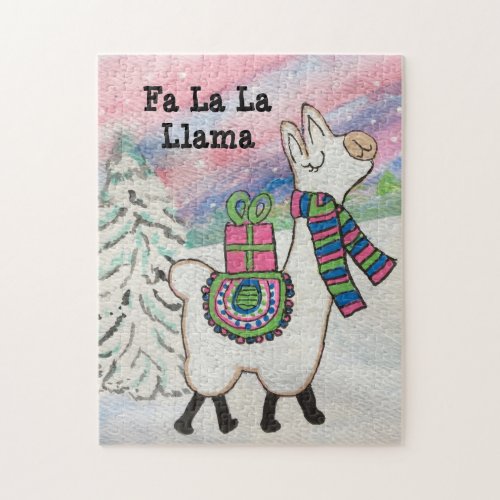 Fa La La Llama Cute Modern Christmas Jigsaw Puzzle