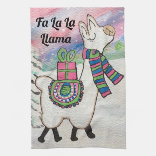 Fa La La Llama Cute Whimsical Holiday Kitchen Towel