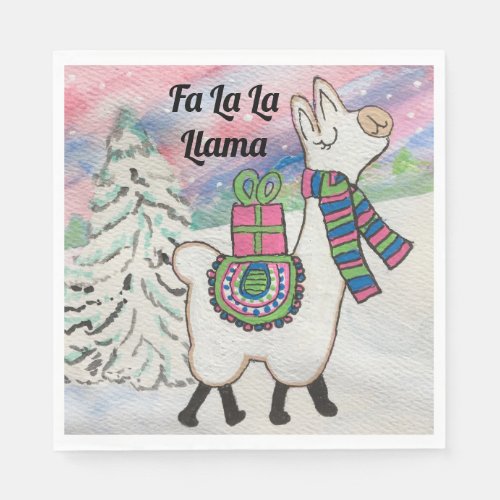Fa La La Llama Cute Whimsical Holiday Napkins