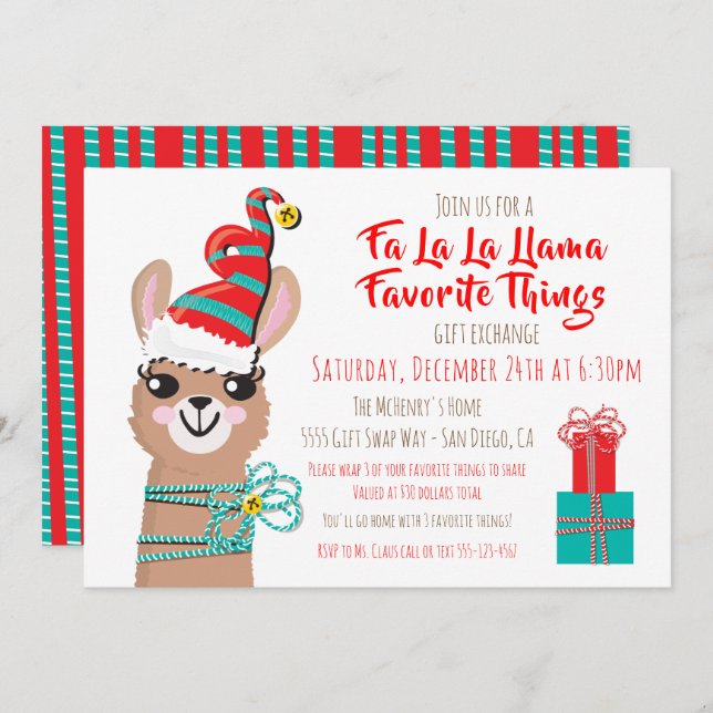 Fa la la Llama Favorite Things Gift exchange Invitation (Front/Back)