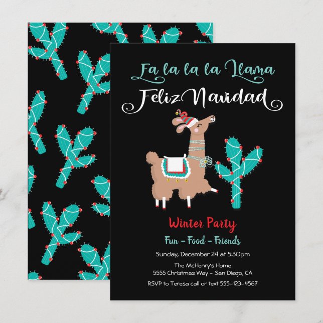 Fa la la Llama Feliz Navidad Holiday Party (Front/Back)