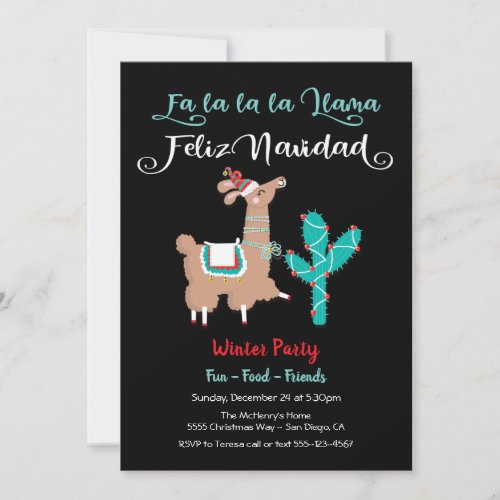 Fa la la Llama Feliz Navidad Party Invitation