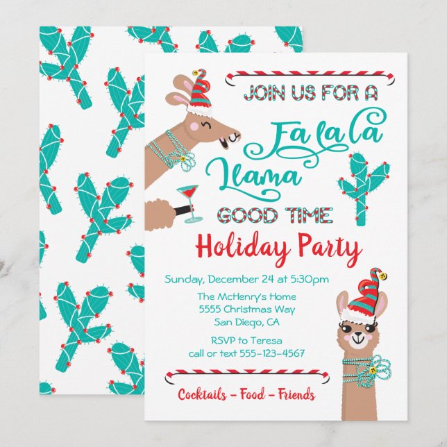 Fa la la Llama Holiday Party invitation (Front/Back)