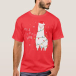 Fa La La Llama Santa Hat Wrapped in Christmas Ligh T-Shirt