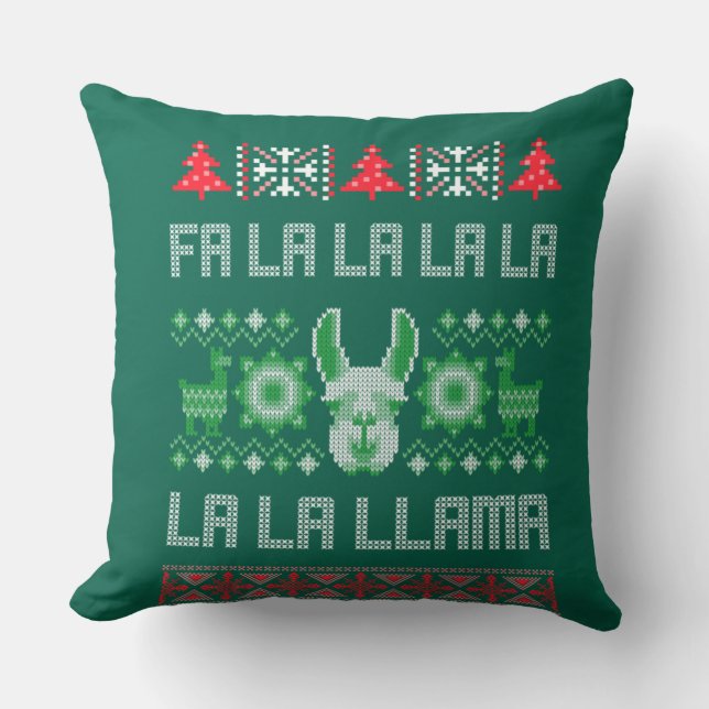Fa La La Llama Shirt - Ugly Christmas Sweater Llam Throw Pillow (Front)