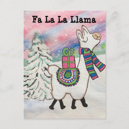 Fa La La Llama Whimsical Christmas Postcard