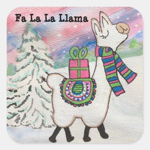 Fa La La Llama Whimsical Christmas Square Sticker