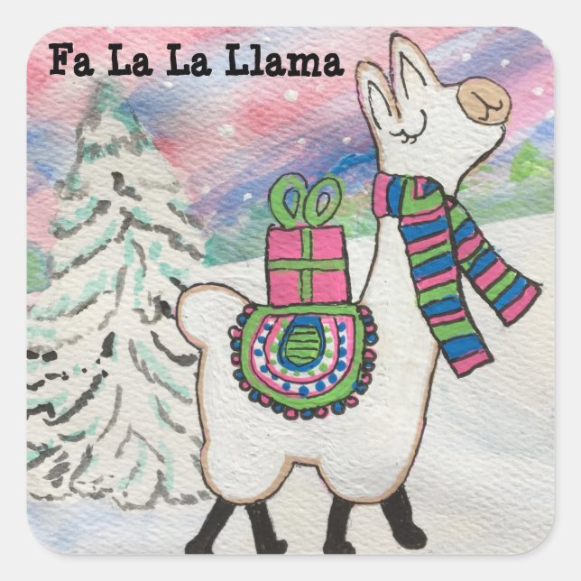 Fa La La Llama Whimsical Christmas Square Sticker (Front)