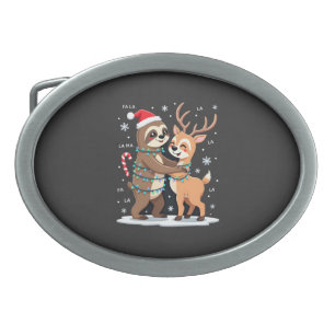Fa La La Llama Xmas Lights Sloth Riding Llama Chri Belt Buckle