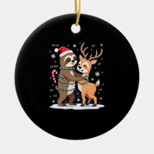 Fa La La Llama Xmas Lights Sloth Riding Llama Chri Ceramic Ornament