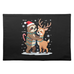 Fa La La Llama Xmas Lights Sloth Riding Llama Chri Cloth Placemat