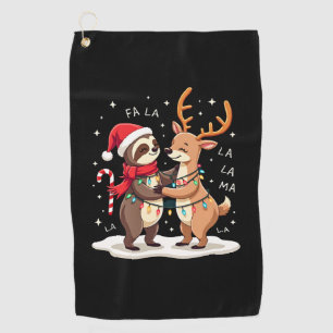 Fa La La Llama Xmas Lights Sloth Riding Llama Chri Golf Towel