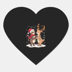 Fa La La Llama Xmas Lights Sloth Riding Llama Chri Heart Sticker