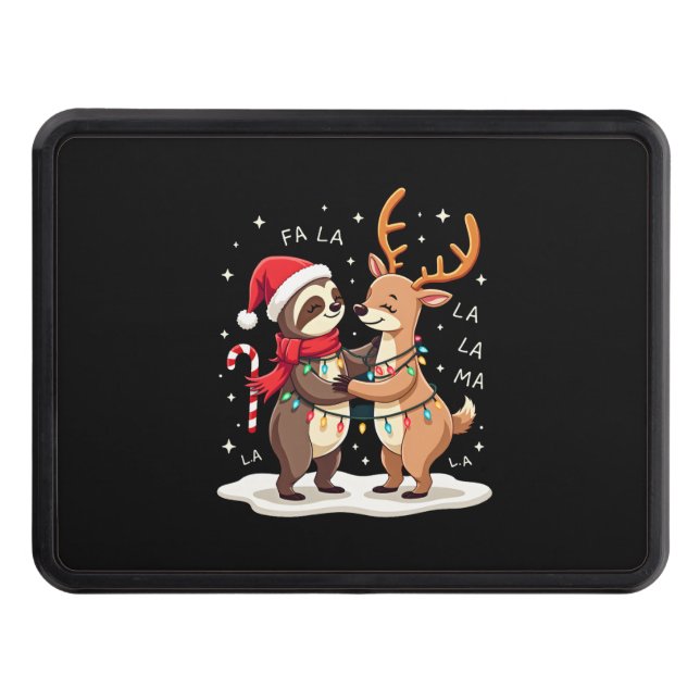 Fa La La Llama Xmas Lights Sloth Riding Llama Chri Hitch Cover (Front)