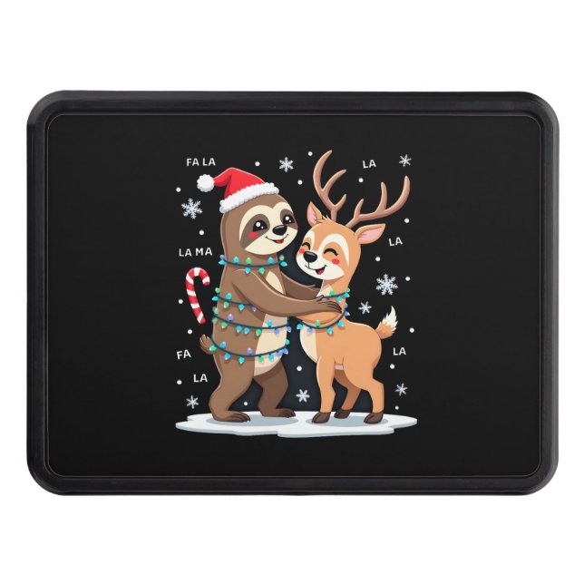 Fa La La Llama Xmas Lights Sloth Riding Llama Chri Hitch Cover (Front)