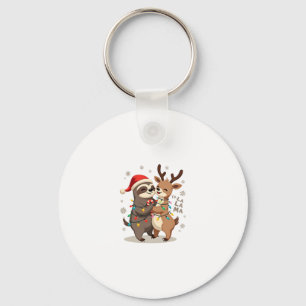 Fa La La Llama Xmas Lights Sloth Riding Llama Chri Keychain