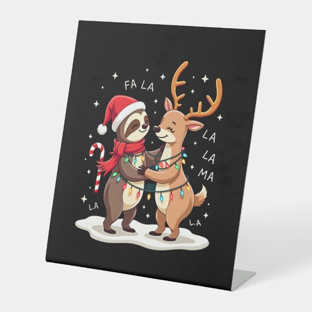Fa La La Llama Xmas Lights Sloth Riding Llama Chri Pedestal Sign (Front)