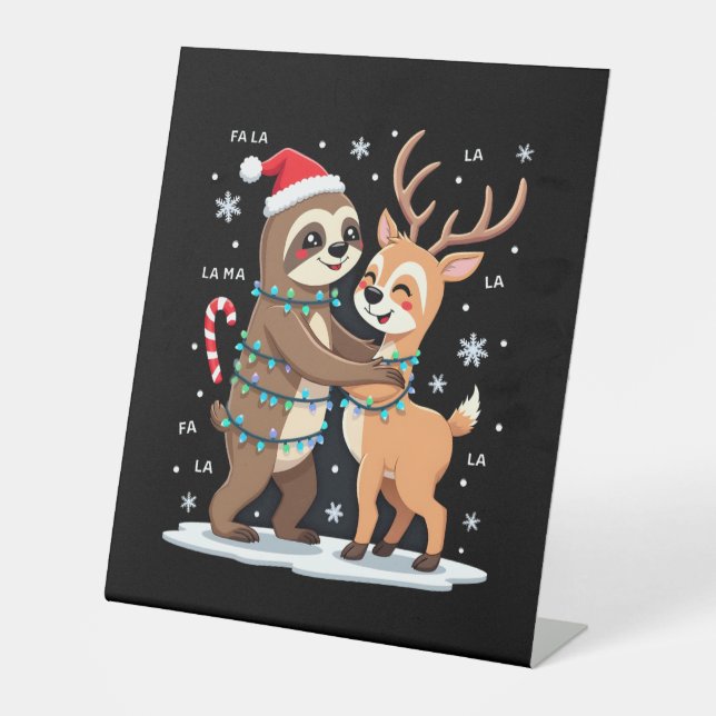 Fa La La Llama Xmas Lights Sloth Riding Llama Chri Pedestal Sign (Front)