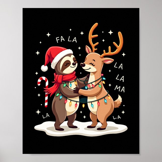 Fa La La Llama Xmas Lights Sloth Riding Llama Chri Poster (Front)