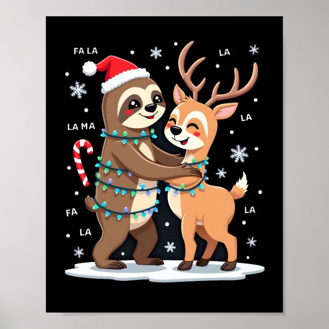 Fa La La Llama Xmas Lights Sloth Riding Llama Chri Poster (Front)