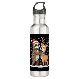 Fa La La Llama Xmas Lights Sloth Riding Llama Chri Stainless Steel Water Bottle