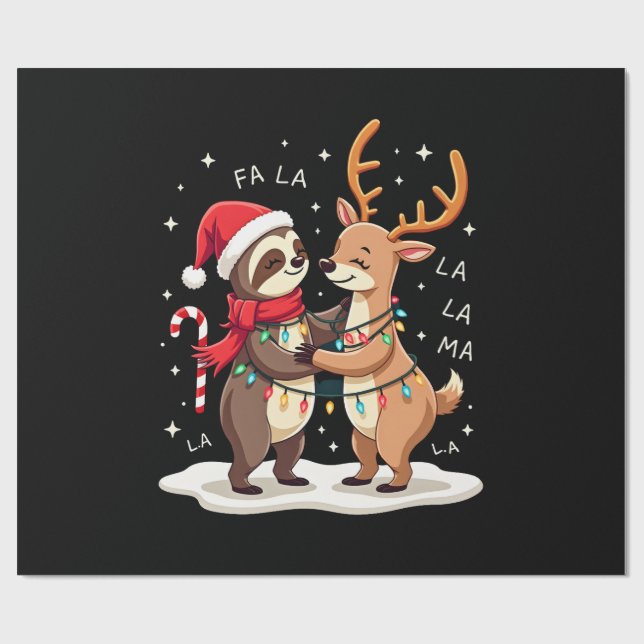 Fa La La Llama Xmas Lights Sloth Riding Llama Chri Wrapping Paper (Flat)