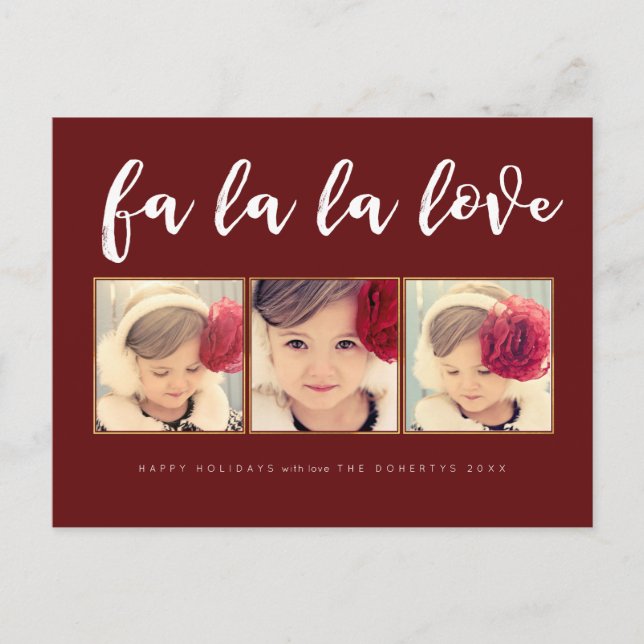 Fa La La Love Christmas 3 Photo Greeting Postcard (Front)