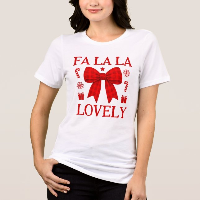 Fa La La Lovely Red Gingham Bow Christmas Shirt (Front)